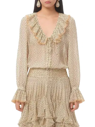 Valentino Garavani Women's Light Georgette Shirt with Plusdepois Print - Birch - Size 2 | Thumbnail 2