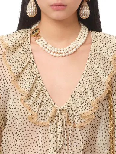 Valentino Garavani Women's Light Georgette Shirt with Plusdepois Print - Birch - Size 2 | Thumbnail 5