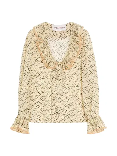 Valentino Garavani Women's Light Georgette Shirt with Plusdepois Print - Birch - Size 2 | Thumbnail 1