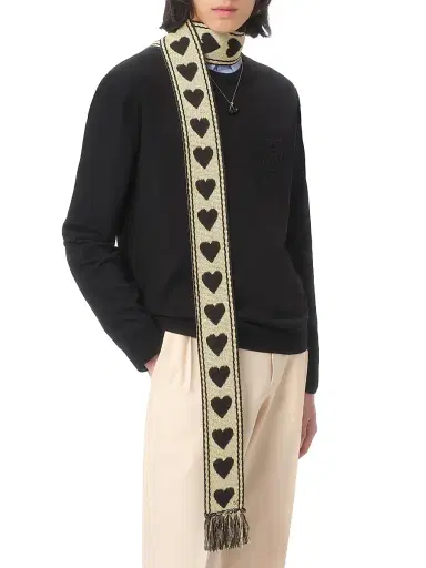 Valentino Garavani Men's Antibes Cotton Scarf with Fringe - Butter Black | Thumbnail 2