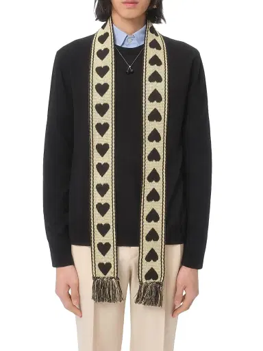 Valentino Garavani Men's Antibes Cotton Scarf with Fringe - Butter Black | Thumbnail 1
