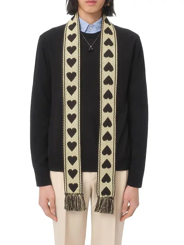 Valentino Garavani Men's Antibes Cotton Scarf with Fringe - Butter Black