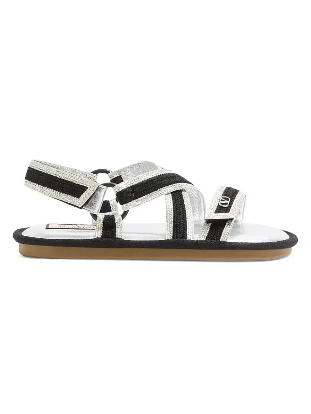 Valentino Garavani Women's Lake Powell Sandals with Crochet Embroidery - Black Silver