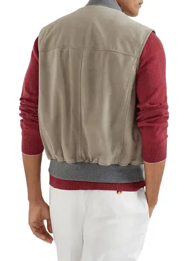 Brunello Cucinelli Men's Suede Vest with Thermore Padding - Khaki | Thumbnail 3 Brunello Cucinelli Men's Suede Vest with Thermore Padding - Khaki | Thumbnail 3