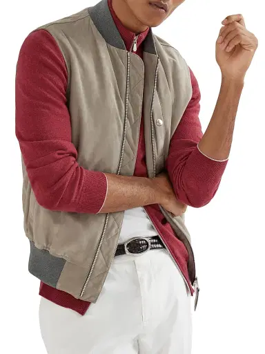 Brunello Cucinelli Men's Suede Vest with Thermore Padding - Khaki | Thumbnail 5 Brunello Cucinelli Men's Suede Vest with Thermore Padding - Khaki | Thumbnail 5