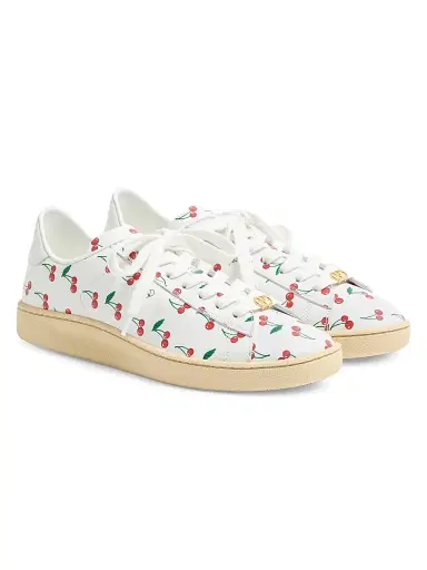Valentino Garavani Men's Royco Sneakers in Nappa Calfskin with Cherryfic Pattern - White Red - Size 12.5 | Thumbnail 2