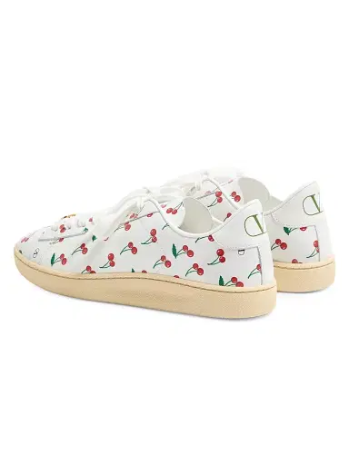 Valentino Garavani Men's Royco Sneakers in Nappa Calfskin with Cherryfic Pattern - White Red - Size 12.5 | Thumbnail 3