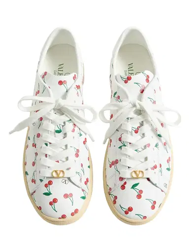 Valentino Garavani Men's Royco Sneakers in Nappa Calfskin with Cherryfic Pattern - White Red - Size 12.5 | Thumbnail 4