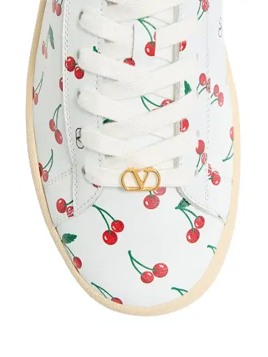 Valentino Garavani Men's Royco Sneakers in Nappa Calfskin with Cherryfic Pattern - White Red - Size 12.5 | Thumbnail 5