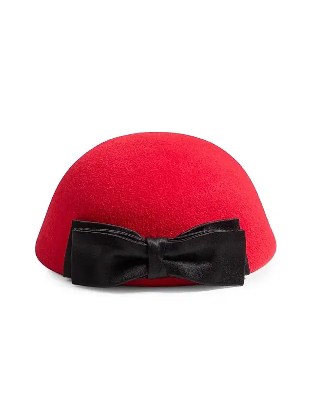 Valentino Garavani Women's Vlogo Signature Hat in Lapin Fabric with Satin Bow - Red Black