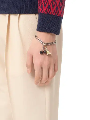 Valentino Garavani Men's Chez Bracelet in Metal, Enamel, and Swarovski Rhinestones - Palladium | Thumbnail 2