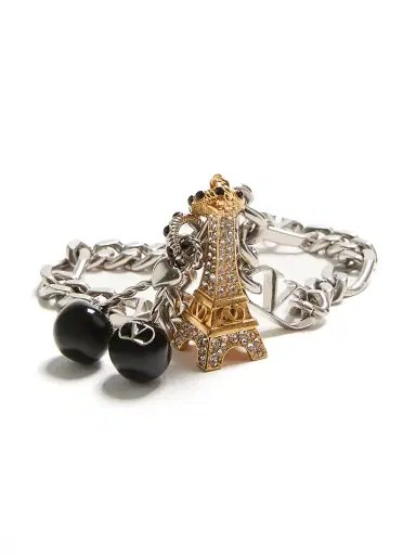 Valentino Garavani Men's Chez Bracelet in Metal, Enamel, and Swarovski Rhinestones - Palladium | Thumbnail 3