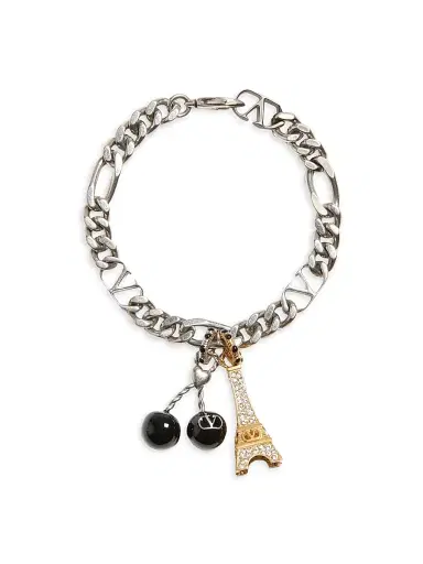 Valentino Garavani Men's Chez Bracelet in Metal, Enamel, and Swarovski Rhinestones - Palladium | Thumbnail 1