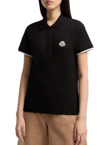 Moncler Women's Polo Shirt in Cotton Piquet - Black - Size Medium | Thumbnail 1