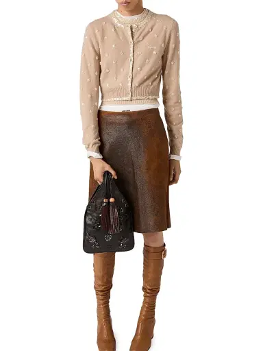 Miu Miu Women's Embroidered Nappa Leather Top Handle Bag - Brown | Thumbnail 2
