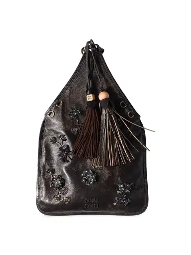 Miu Miu Women's Embroidered Nappa Leather Top Handle Bag - Brown | Thumbnail 1