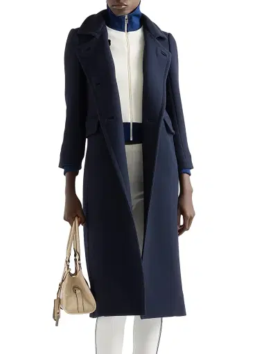 Prada Women's Single-Breasted Natté Fabric Coat - Blue | Thumbnail 2 Prada Women's Single-Breasted Natté Fabric Coat - Blue | Thumbnail 2