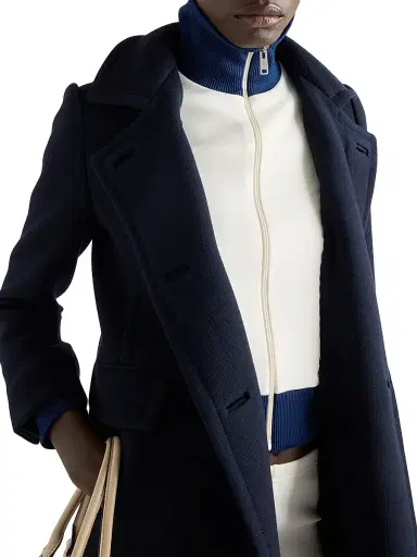 Prada Women's Single-Breasted Natté Fabric Coat - Blue | Thumbnail 5 Prada Women's Single-Breasted Natté Fabric Coat - Blue | Thumbnail 5