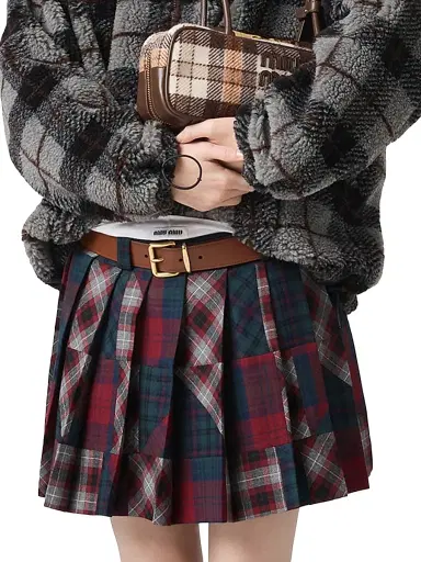 Miu Miu Women's Pleated Plaid Patchwork Miniskirt - Muilticolored | Thumbnail 2 Miu Miu Women's Pleated Plaid Patchwork Miniskirt - Muilticolored | Thumbnail 2