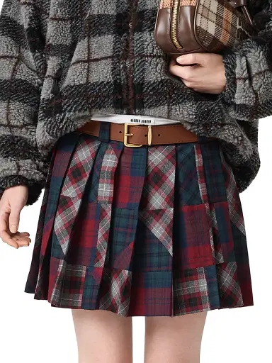 Miu Miu Women's Pleated Plaid Patchwork Miniskirt - Muilticolored | Thumbnail 4 Miu Miu Women's Pleated Plaid Patchwork Miniskirt - Muilticolored | Thumbnail 4