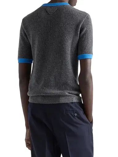 Prada Men's Short-Sleeved Cashmere and Jersey Sweater - Grey | Thumbnail 3