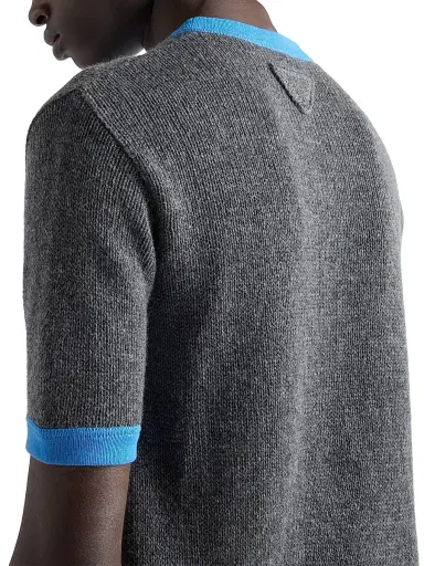 Prada Men's Short-Sleeved Cashmere and Jersey Sweater - Grey | Thumbnail 4