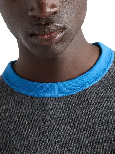 Prada Men's Short-Sleeved Cashmere and Jersey Sweater - Grey | Thumbnail 5