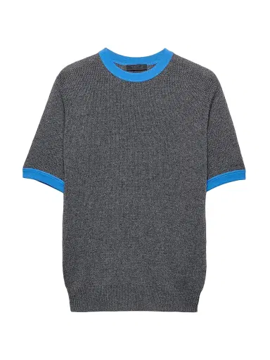 Prada Men's Short-Sleeved Cashmere and Jersey Sweater - Grey | Thumbnail 1