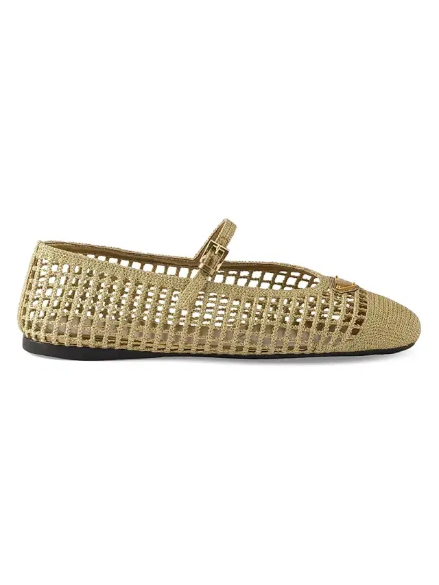 Women's Crochet Ballerinas - Gold
