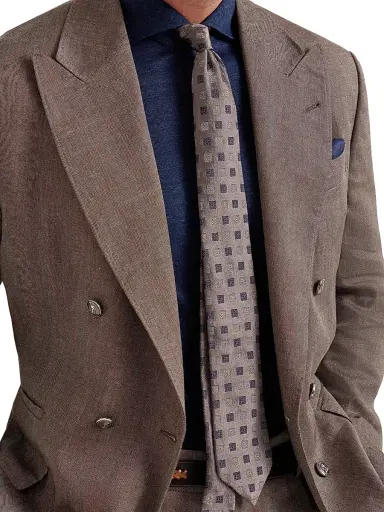 Brunello Cucinelli Men's Silk Tie with Squares Pattern - Brown | Thumbnail 2 Brunello Cucinelli Men's Silk Tie with Squares Pattern - Brown | Thumbnail 2