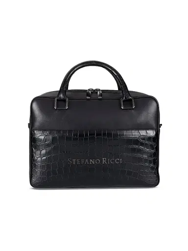 Stefano Ricci Men's Leather Business Bag - Black | Thumbnail 4