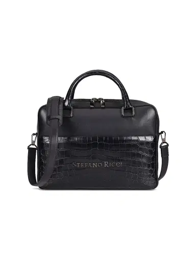 Stefano Ricci Men's Leather Business Bag - Black | Thumbnail 1