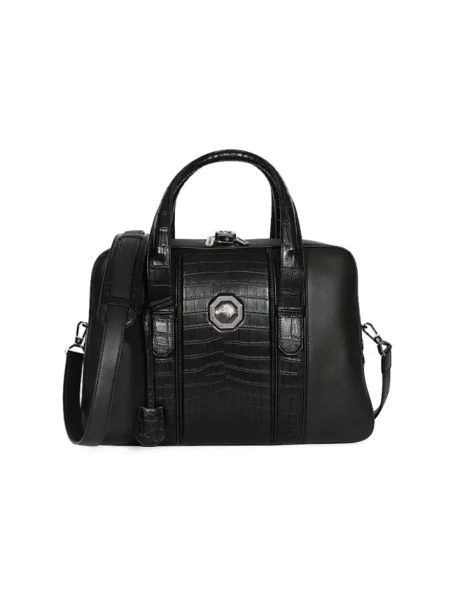 Stefano Ricci Men's Versatile Croc Briefcase with Lock - Blue
