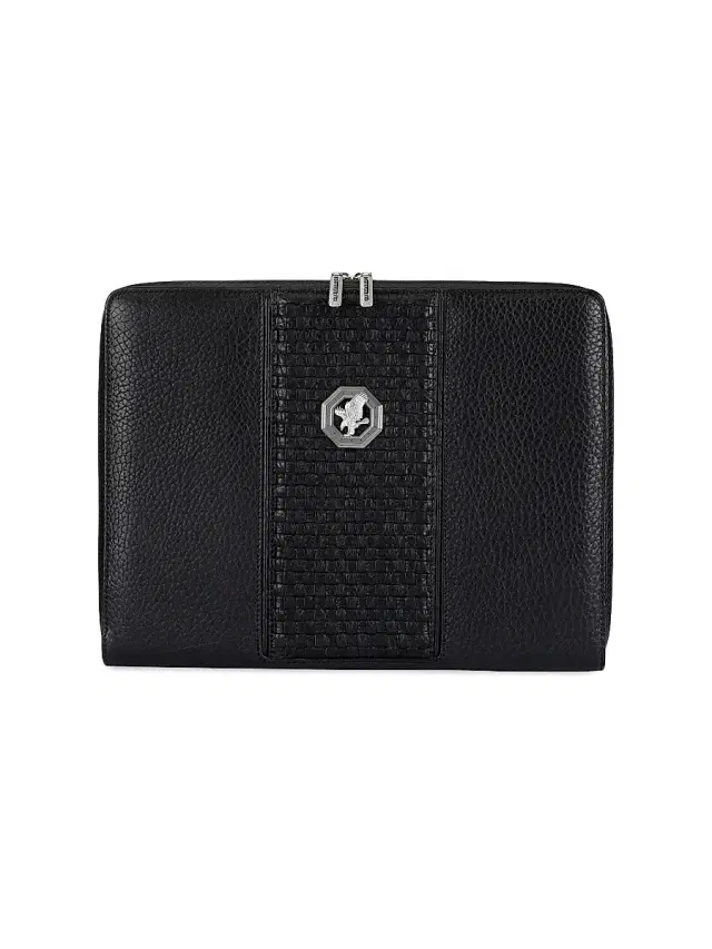 Men's Calfskin Leather Tablet Holder - Black