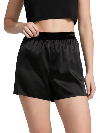 Tom Ford Women's Stretch Silk Satin Pajama Boxer Shorts - Black - Size XXS | Thumbnail 3