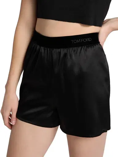 Tom Ford Women's Stretch Silk Satin Pajama Boxer Shorts - Black - Size XXS | Thumbnail 5