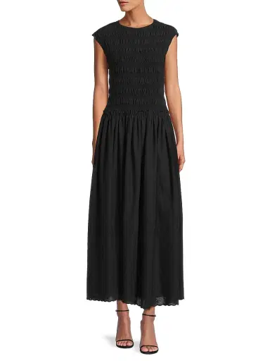 Faithfull The Brand Women's Flavia Shirred A-Line Maxi Dress - Julyeta Broderie Black - Size Medium | Thumbnail 2 Faithfull The Brand Women's Flavia Shirred A-Line Maxi Dress - Julyeta Broderie Black - Size Medium | Thumbnail 2