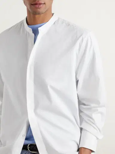 OFFICINE GÉNÉRALE Gaston Grandad-Collar Cotton-Poplin Shirt - Men | Thumbnail 5 OFFICINE GÉNÉRALE Gaston Grandad-Collar Cotton-Poplin Shirt - Men | Thumbnail 5