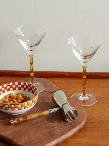 La DoubleJ Bamboo Set of Two Crystal Glass Martini Glasses - Men | Thumbnail 2