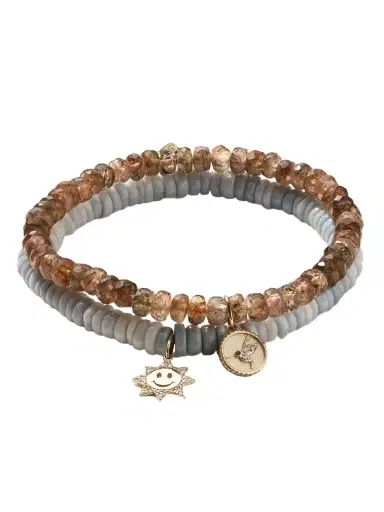 Sydney Evan Small Happy Face Set Of Two 14-karat Gold, Opal And Andalusite Bracelets | Thumbnail 1 Sydney Evan Small Happy Face Set Of Two 14-karat Gold, Opal And Andalusite Bracelets | Thumbnail 1