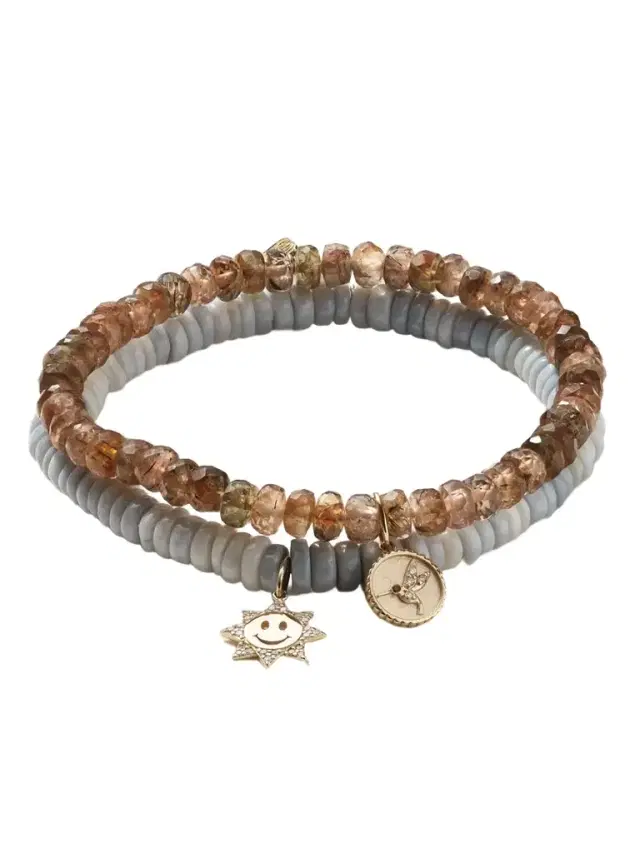 Sydney Evan Small Happy Face Set Of Two 14-karat Gold, Opal And Andalusite Bracelets