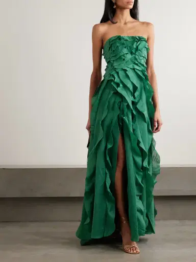Aje Allairie Strapless Ruffled Shirred Faille Gown | Thumbnail 2 Aje Allairie Strapless Ruffled Shirred Faille Gown | Thumbnail 2
