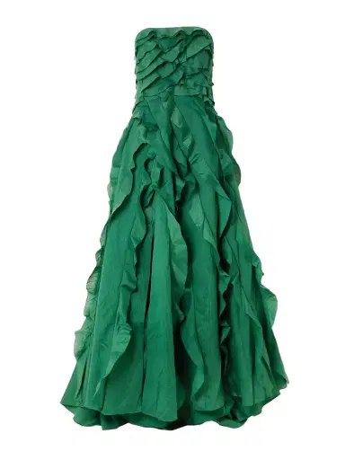 Aje Allairie Strapless Ruffled Shirred Faille Gown | Thumbnail 1 Aje Allairie Strapless Ruffled Shirred Faille Gown | Thumbnail 1