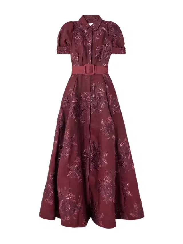 Arlette Belted Metallic Cloqué Gown