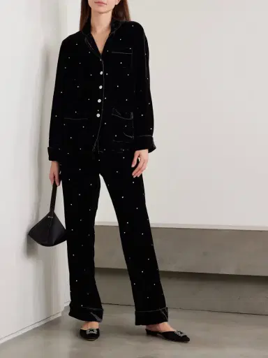 Olivia von Halle Coco Crystal-embellished Velvet Pajama Set | Thumbnail 2