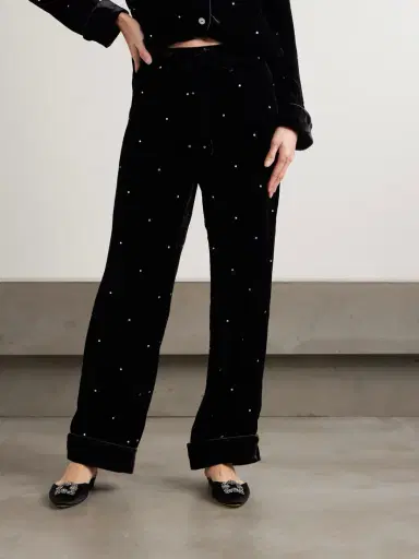 Olivia von Halle Coco Crystal-embellished Velvet Pajama Set | Thumbnail 5