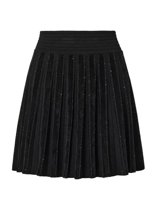 Pleated Sequin-embellished Velvet And Ribbed-knit Mini Skirt