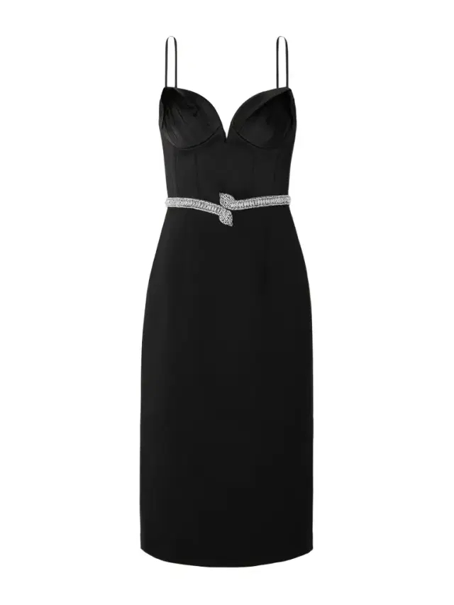 Lilith Crystal-embellished Pleated Satin-trimmed Crepe Midi Dress