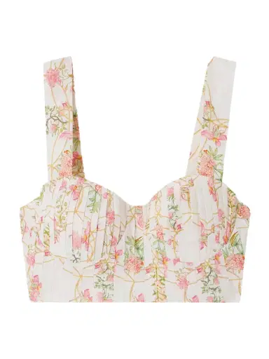 Emporio Sirenuse Dalia Cropped Shirred Printed Cotton Bustier Top | Thumbnail 1 Emporio Sirenuse Dalia Cropped Shirred Printed Cotton Bustier Top | Thumbnail 1