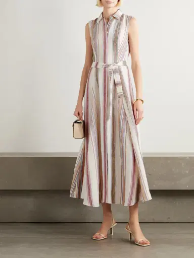 Emporio Sirenuse Milarda Belted Striped Linen Midi Dress | Thumbnail 2 Emporio Sirenuse Milarda Belted Striped Linen Midi Dress | Thumbnail 2